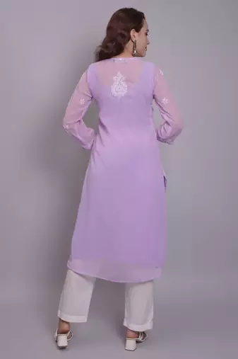 Mauve georgette lucknowi chikankari kurta with slip
