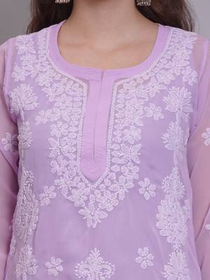 Mauve georgette lucknowi chikankari kurta with slip 3