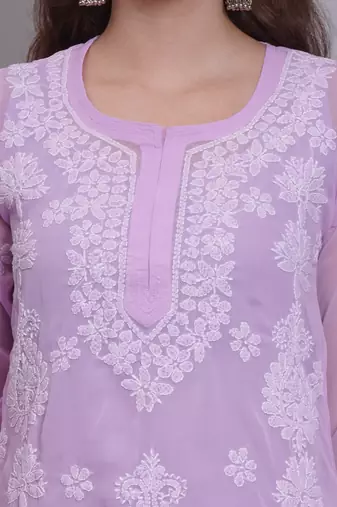 Mauve georgette lucknowi chikankari kurta with slip
