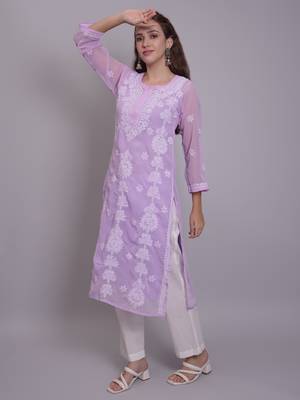Mauve georgette lucknowi chikankari kurta with slip 4
