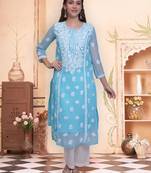 Blue georgette lucknowi chikankari kurta with slip