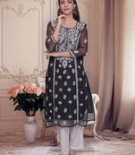 Black georgette lucknowi chikankari kurta with slip
