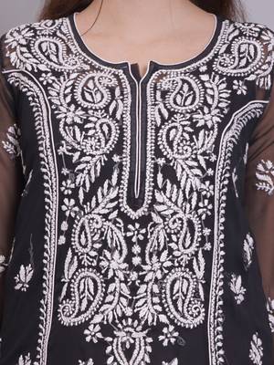 Black georgette lucknowi chikankari kurta with slip 2