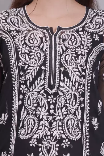 Black georgette lucknowi chikankari kurta with slip