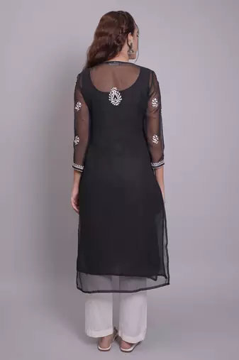 Black georgette lucknowi chikankari kurta with slip