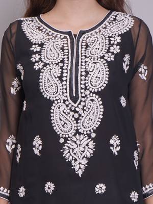 Black georgette lucknowi chikankari kurta with slip 2
