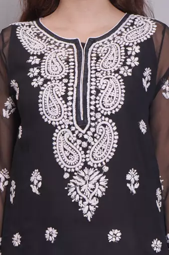 Black georgette lucknowi chikankari kurta with slip