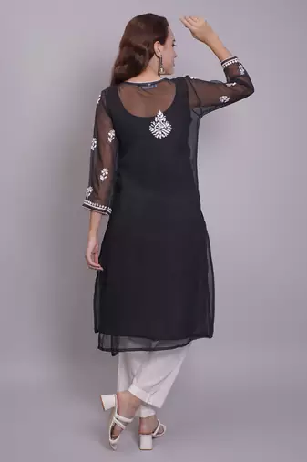 Black georgette lucknowi chikankari kurta with slip