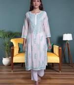 White chanderi lucknowi chikankari kurta