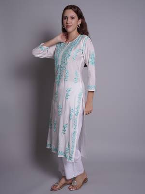 White chanderi lucknowi chikankari kurta 2
