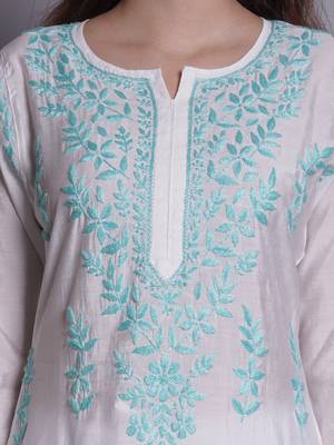 White chanderi lucknowi chikankari kurta 3