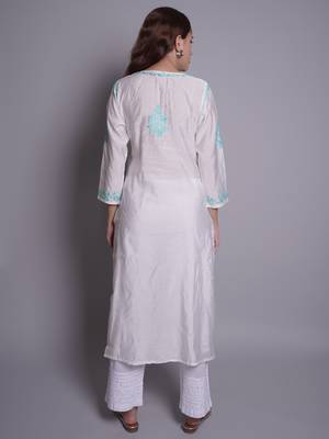 White chanderi lucknowi chikankari kurta 4