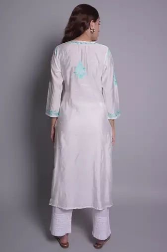 White chanderi lucknowi chikankari kurta