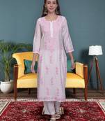 White chanderi lucknowi chikankari kurta