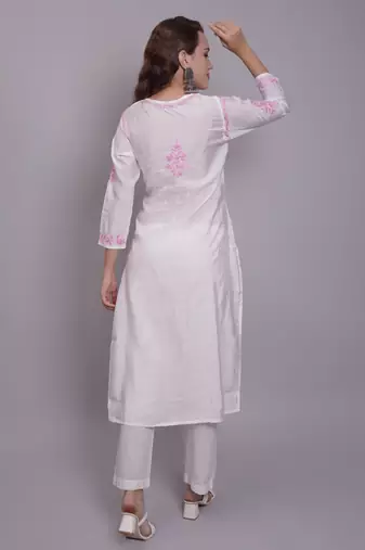 White chanderi lucknowi chikankari kurta