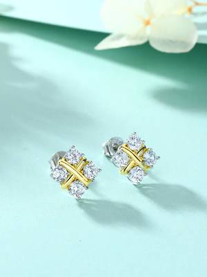 Cauer 925 sterling silver gold plated round cz studded stud earrings 1