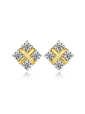 Cauer 925 sterling silver gold plated round cz studded stud earrings 2