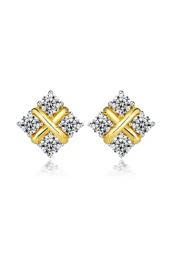 Cauer 925 sterling silver gold plated round cz studded stud earrings