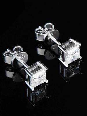 Cauer 925 sterling silver rhodium plated princess cut diamond stud earrings 1