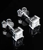 Cauer 925 sterling silver rhodium plated princess cut diamond stud earrings