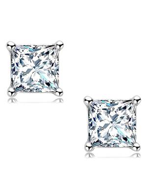 Cauer 925 sterling silver rhodium plated princess cut diamond stud earrings 2