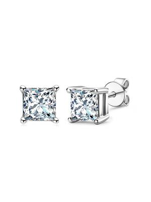 Cauer 925 sterling silver rhodium plated princess cut diamond stud earrings 3