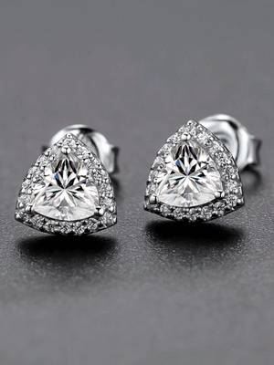 Cauer 925 sterling silver rhodium plated trillion cut diamond stud earrings 1
