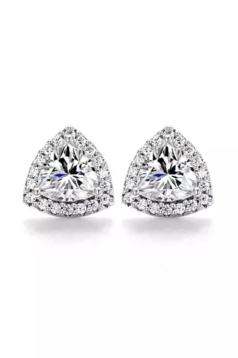 Cauer 925 sterling silver rhodium plated trillion cut diamond stud earrings