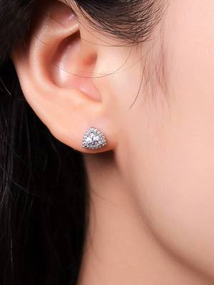 Cauer 925 sterling silver rhodium plated trillion cut diamond stud earrings 3