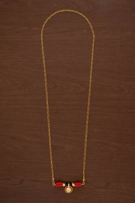 Golden 2 line MEDIUM length mangalsutra with single vati pendant one gram gold 2