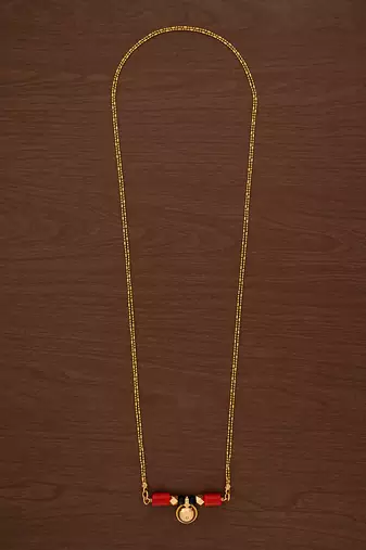 Golden 2 line MEDIUM length mangalsutra with single vati pendant one gram gold