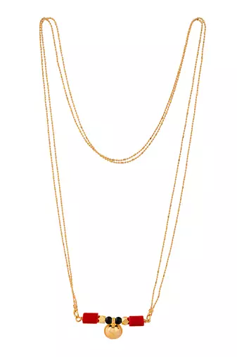 Golden 2 line MEDIUM length mangalsutra with single vati pendant one gram gold