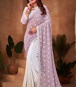 Lavender Resham Embroidery Work Georgette Saree 
