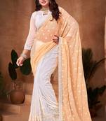 Yellow White Resham Embroidery Work Georgette Saree