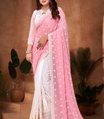 Pink White Resham Embroidery Work Georgette Saree