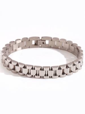 Rhodium plated waterproof  wide-link bracelet 1