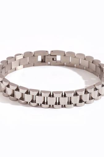 Rhodium plated waterproof  wide-link bracelet