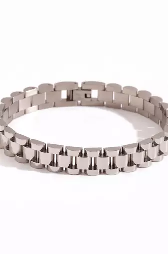 Rhodium plated waterproof  wide-link bracelet