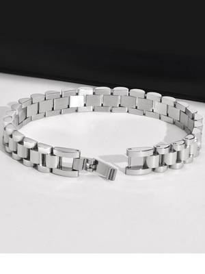 Rhodium plated waterproof  wide-link bracelet 2