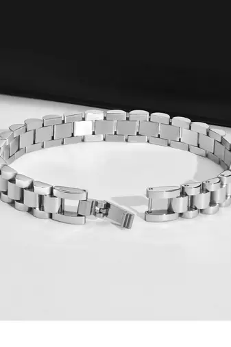 Rhodium plated waterproof  wide-link bracelet