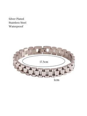 Rhodium plated waterproof  wide-link bracelet 3