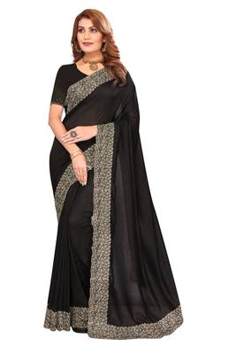 Black Zari Embroidery Work Vichitra Silk Party Wear Saree 4