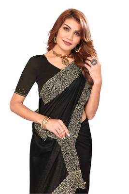 Black Zari Embroidery Work Vichitra Silk Party Wear Saree 5