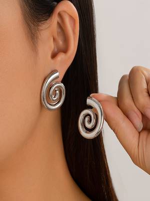 Rhodium plated waterproof spiral stud earrings 1