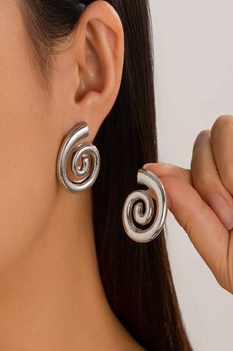 Rhodium plated waterproof spiral stud earrings