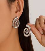 Rhodium plated waterproof spiral stud earrings