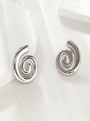 Rhodium plated waterproof spiral stud earrings 2