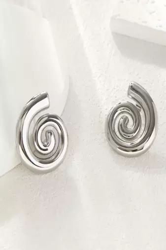 Rhodium plated waterproof spiral stud earrings