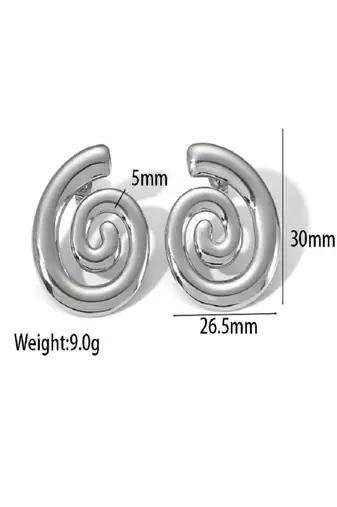 Rhodium plated waterproof spiral stud earrings