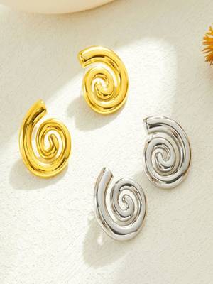 Rhodium plated waterproof spiral stud earrings 5